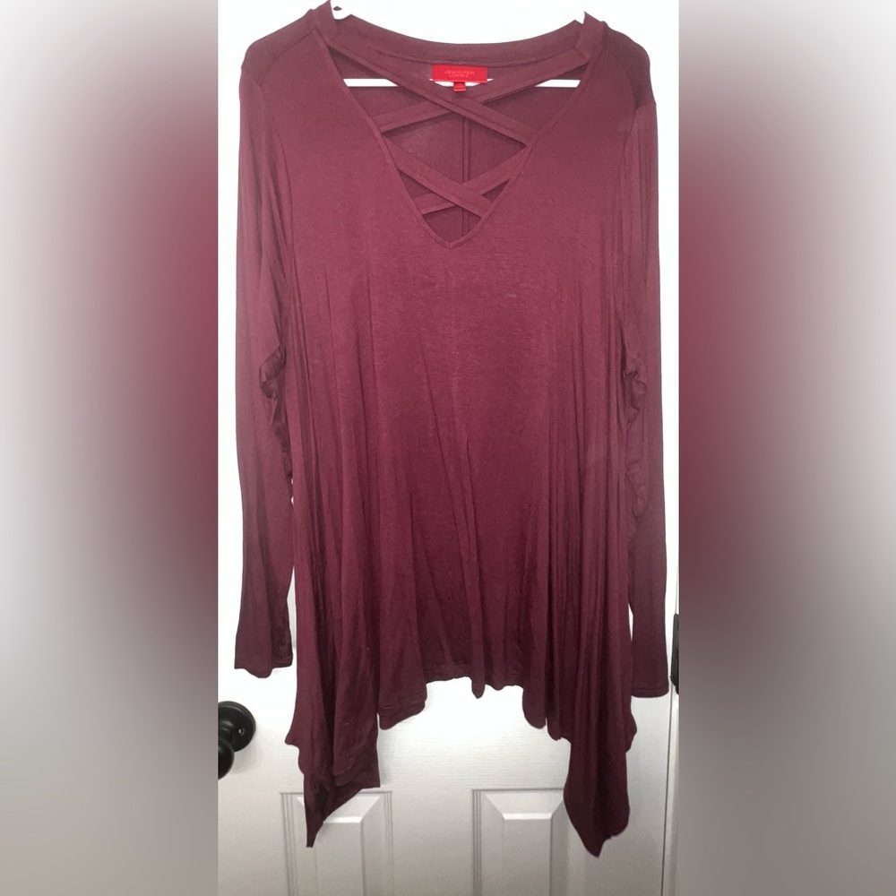 Jennifer Lopez Red Asymmetrical Long Sleeve Blouse